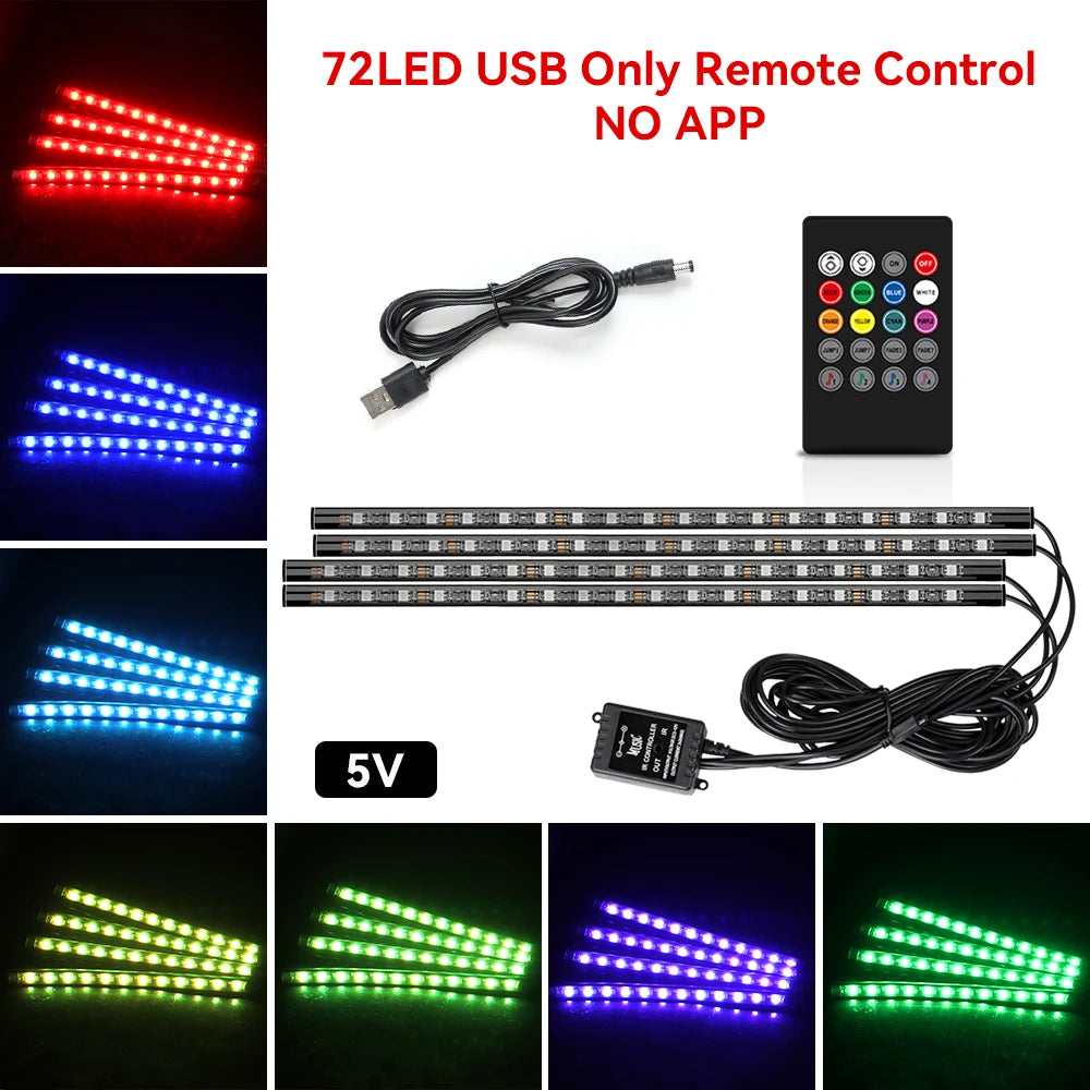 4 IN 1 Car Automotive Ambient Light Neon Foot Light Interior LED Ambient Light Car USB/Cig Music Light Environment Decoration