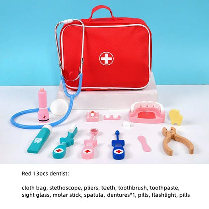 Pretend Play Doctor Toys Educational Toys for Children Kid Wooden Simulation Dentist Check Brush Teeth Medicine Set Role Playing