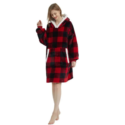 Winter Hoodies Sweatshirt Women Men Pullover Fleece Giant TV Oversized Blanket with Sleeves Robe Wearable Blankets