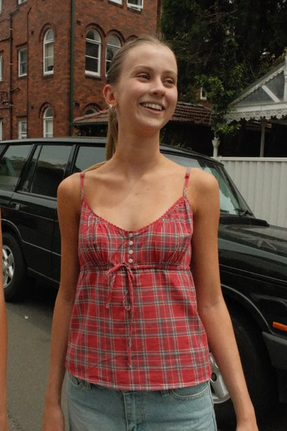 Brandy Melville Pure Cotton Three-Button Base Layer Vest Sweet Style V-Neck Sleeveless Tank Top for Women Spring Summer