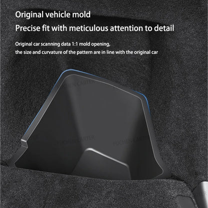 For Tesla NEW Model YL 2026 Rear Trunk Side Storage Box Cargo Organizer TPE Bin Box Flocking Mat Partition Board Accessories