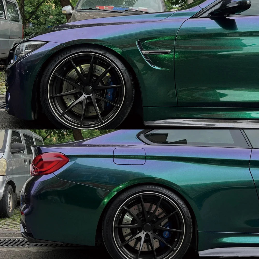 Car Wrap Vinyl Film Glossy PET Diamond Purple&Green PVC Car Engine Hood Decal Self Adhesive Motorcycle Auto Body Decoration Film