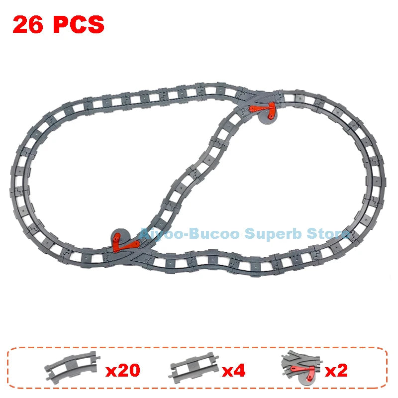 Big Size Building Blocks Train Railway Transport Set Track Parts Electric Locomotive DIY Assemble Interaction Toys For Children