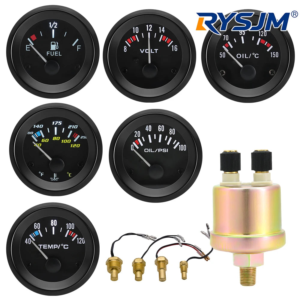 Auto Temperature Meter with Sensor 1/8 NPT 52mm LED Digital Oil /Water Temp Indicator PSI Oil Press Black Gauge Fit Gasoline Car