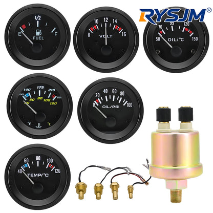 Auto Temperature Meter with Sensor 1/8 NPT 52mm LED Digital Oil /Water Temp Indicator PSI Oil Press Black Gauge Fit Gasoline Car