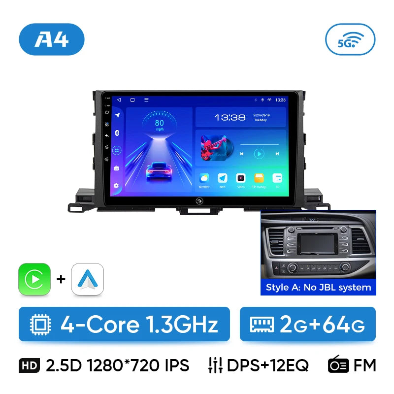 Ainavi Car Multimedia Player For Toyota Highlander 2014 2015 2016 2017 2018 2019 wireless Carplay Android Auto 4G Wifi 2din