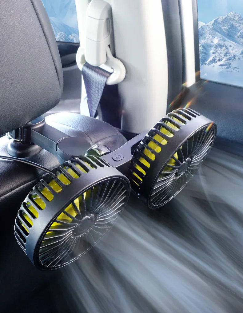 New Clip-On Dual-Head Rear Car Fan, Multifunctional Backseat Vehicle Fan