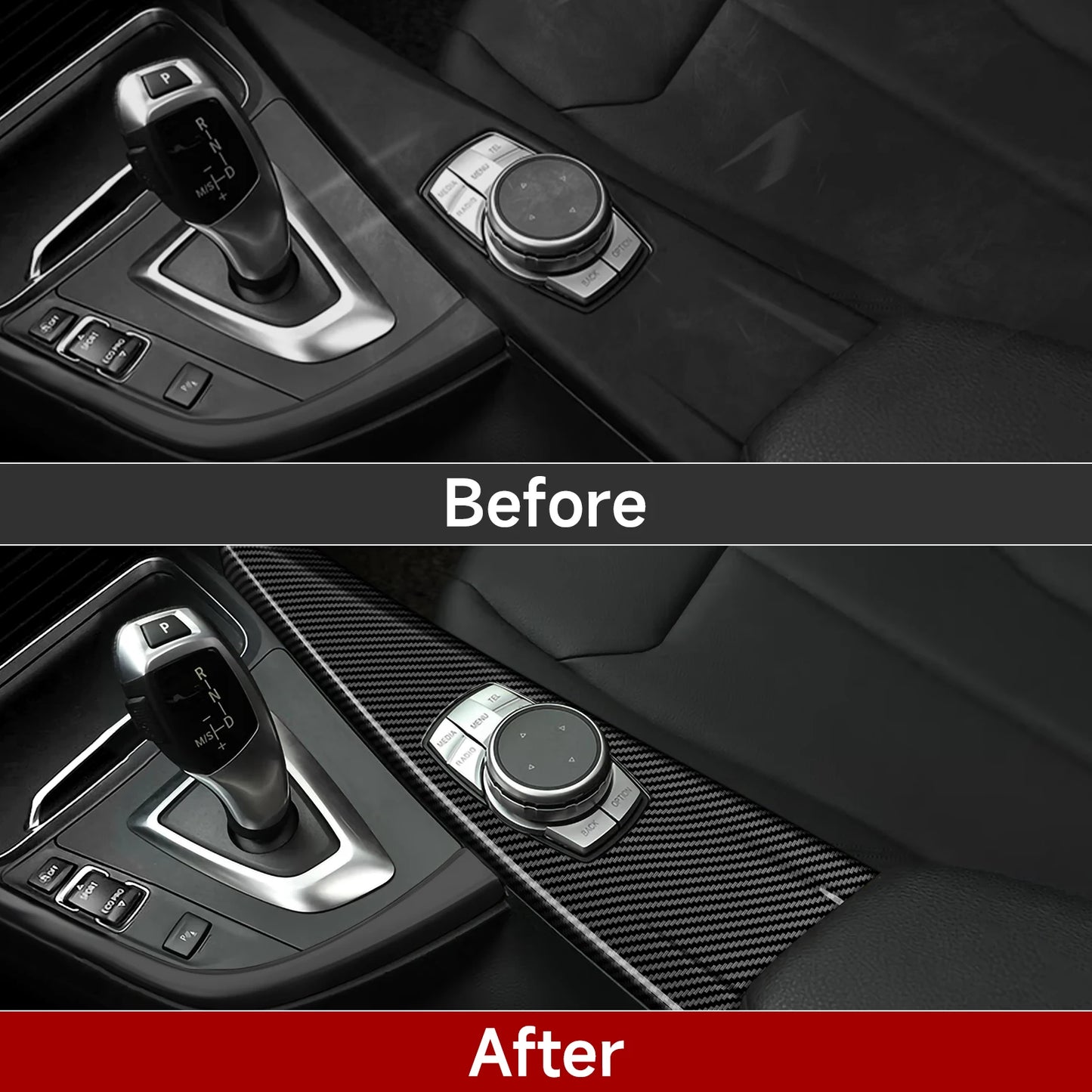 Car Center Console Dashboard Gear Shifter Panel For BMW F30 F31 F34 3GT F32 F33 F36 Trim Accessories, Carbon Fiber ABS Sticker