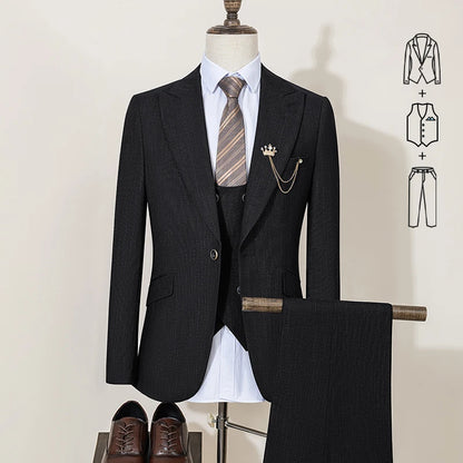 ST Cassy High-End Brand Formal Business Men's Suits Single Breasted Solid Color Slim Fit Suit Wedding Three-Piece