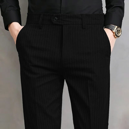 Pinstripe Pattern Suit Pants for Man Formal Dress Slim Fit Pants Elastic Waist Summer Thin Casual Trousers Male Business Wedding