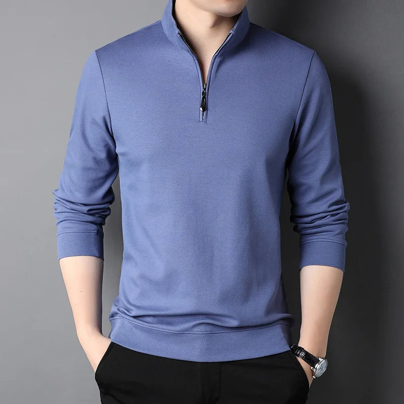 Top Grade 2025 New Fashion Brand Luxury Zipper Polo Shirt Men Casual Plain Korean Solid Color Long Sleeve Tops Mens Clothing