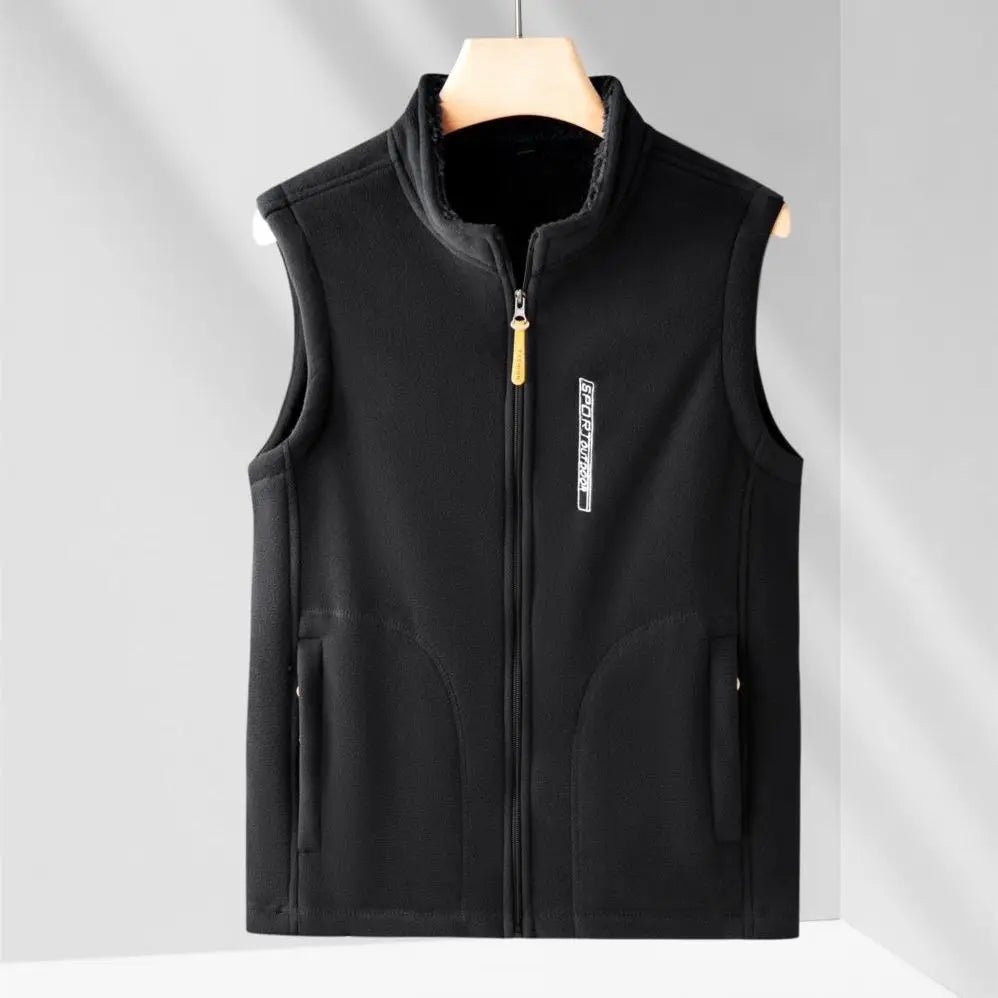 Men's Warm Vest Coat Polar Fleece Windproof Outdoor Multi Pocket Sports Sleeveless Jacket Casual Thick Letter Print Waistcoat