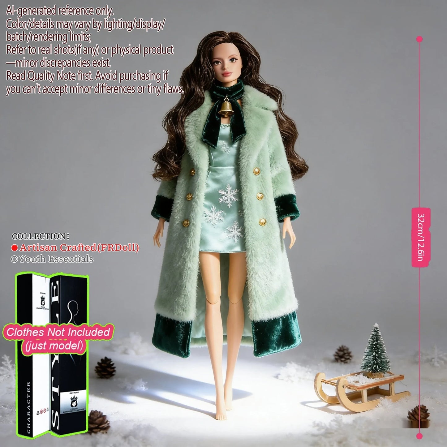 Multi-Poseable 12.6in 1/6 BJD - 12-Articulated, Realistic Makeup, Collector’s Gift, Desktop Display (No Clothing)