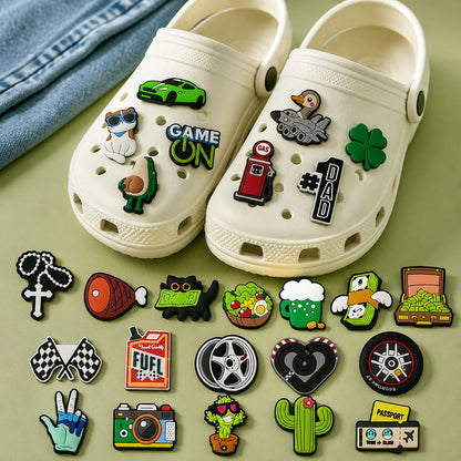 1/25PCS Retro & Fun Theme Shoe Charms Set DIY Decorative Pins Avocado Cat Cactus Clogs Accessories Fashion Women Men Shoe Buckle