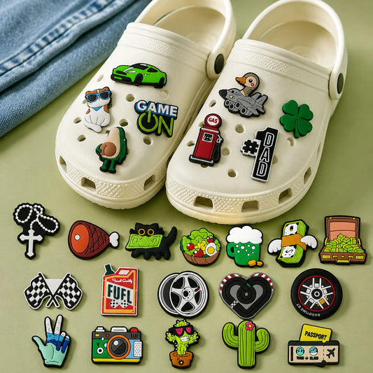 1/25PCS Retro & Fun Theme Shoe Charms Set DIY Decorative Pins Avocado Cat Cactus Clogs Accessories Fashion Women Men Shoe Buckle