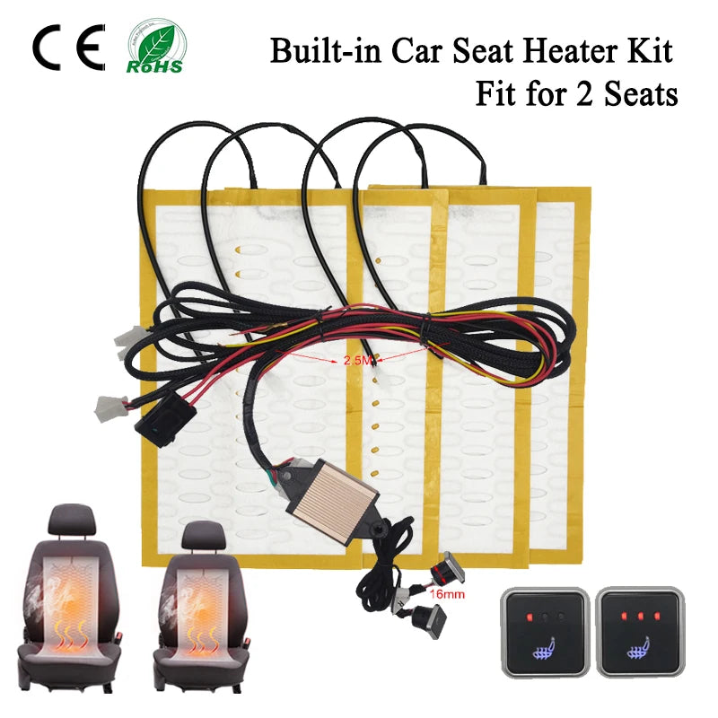 Car Seat Heater Universal 12V Alloy Wire Fast Heating Heat Pads 3 Levels Dual Square Control Switch With Harness Winter Warmer
