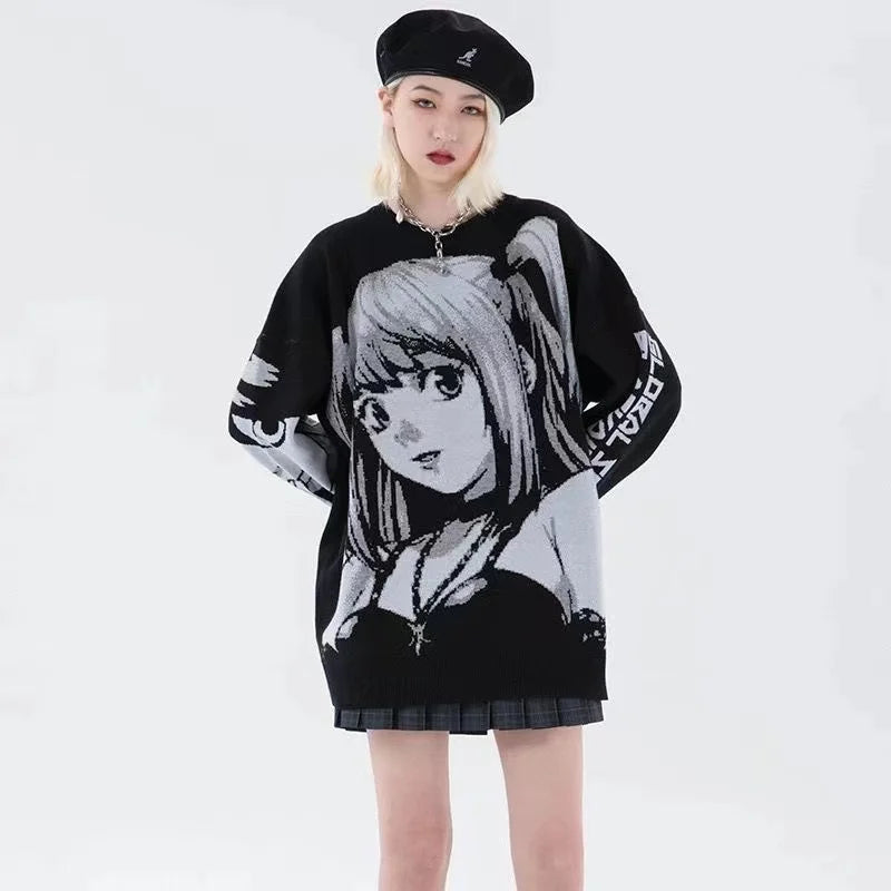 Japanese Style Women Spring Autumn Y2K Hip Hop Streetwear Harajuku Sweater Vintage Anime Girl Knitted Pullover Sweaters Clothes
