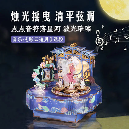 Tonecheer Dancing on The Clouds Music Box Wooden Puzzle Building Blocks Diorama Model Kit 3D Wooden Toy Dollhouse Decoration