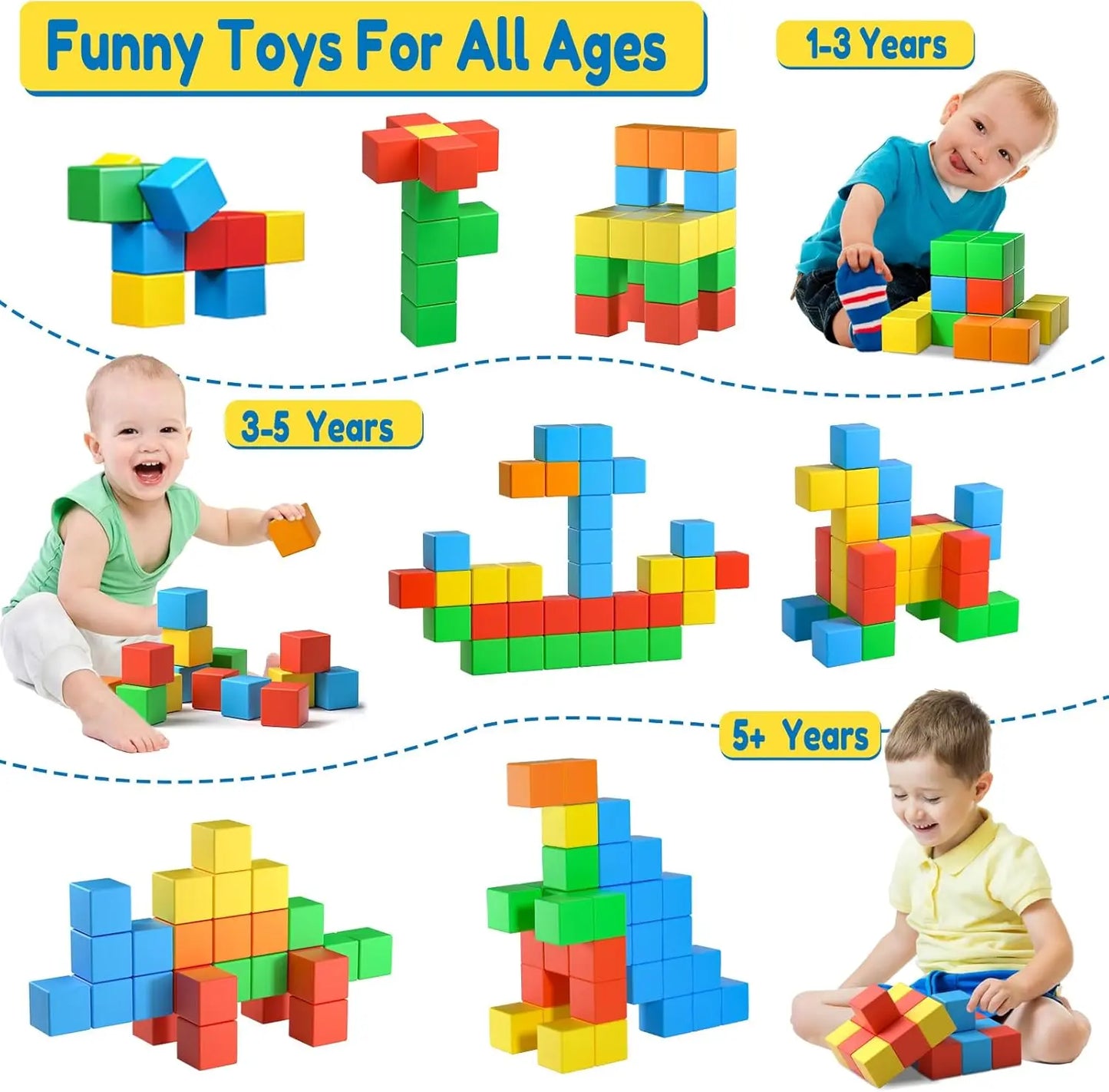 Magnetic Building Blocks Large, Magnetic Stacking Cubes for Toddlers Sensory & Montessori Toys for Boys & Girls 1 2 3 Years Old