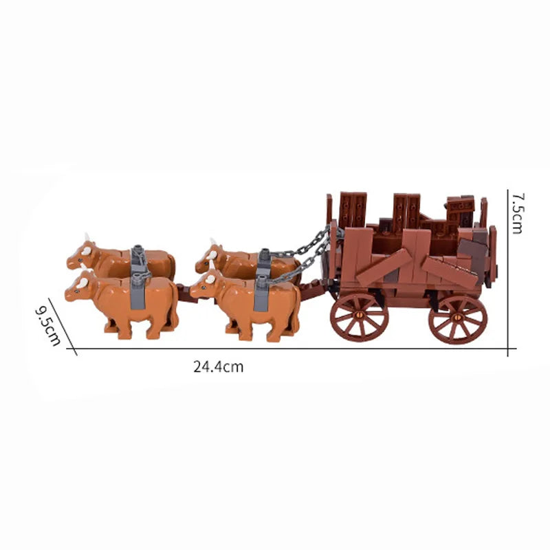 MOC Medieval Military Carriage Carriage Chariot Knight Transport Carriage Weapons Figures Vegetable Wood Bricks Children's Toys