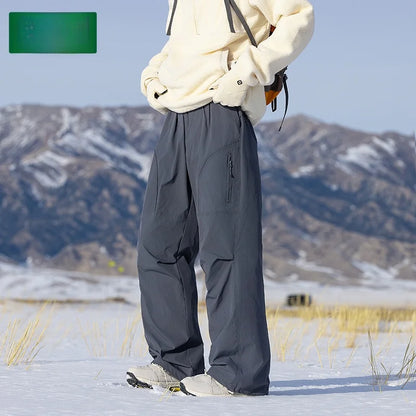 Comfortable Thickened Duck down Casual Pants Men's Loose Fit Warm Windproof Winter Trousers Straight Leg Workwear Long Pants