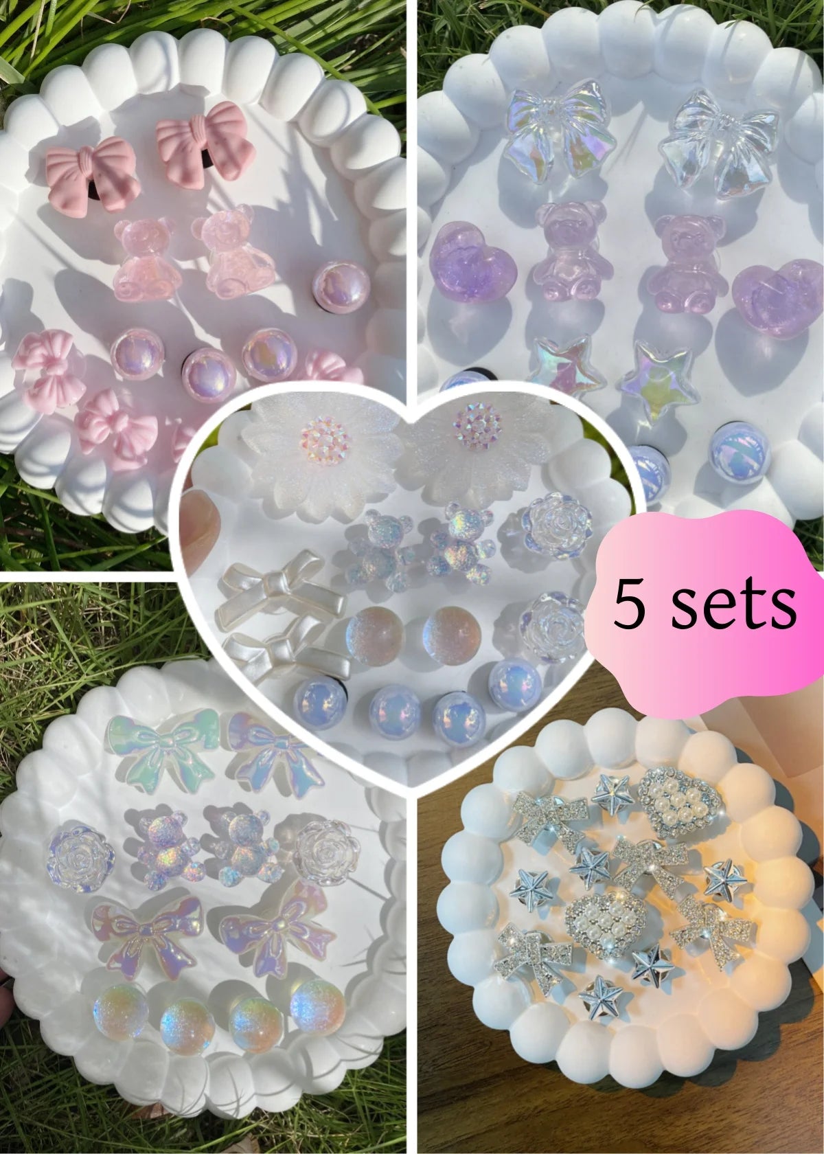 12 pieces of shoe decoration pink series (bow tie bear, pink butterfly ABS pearl) accessories - easy to install removable DIY de