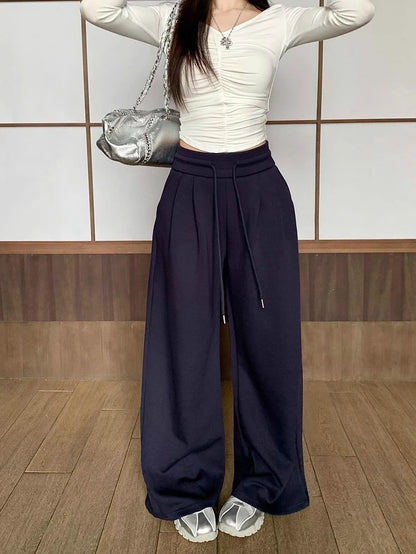 High Waist Wide Leg Sport Pants Women Loose Lazy Style Spring Autumn Casual Straight Long Trousers Comfortable High Waist