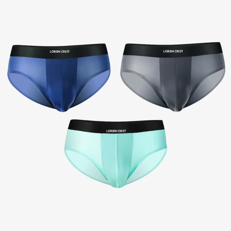 3pcs Ice Silk Men's Underwear Seamless Ultra-Thin Double-Layer Crotch Breathable Men's Briefs Mid-Waist Sexy & Light