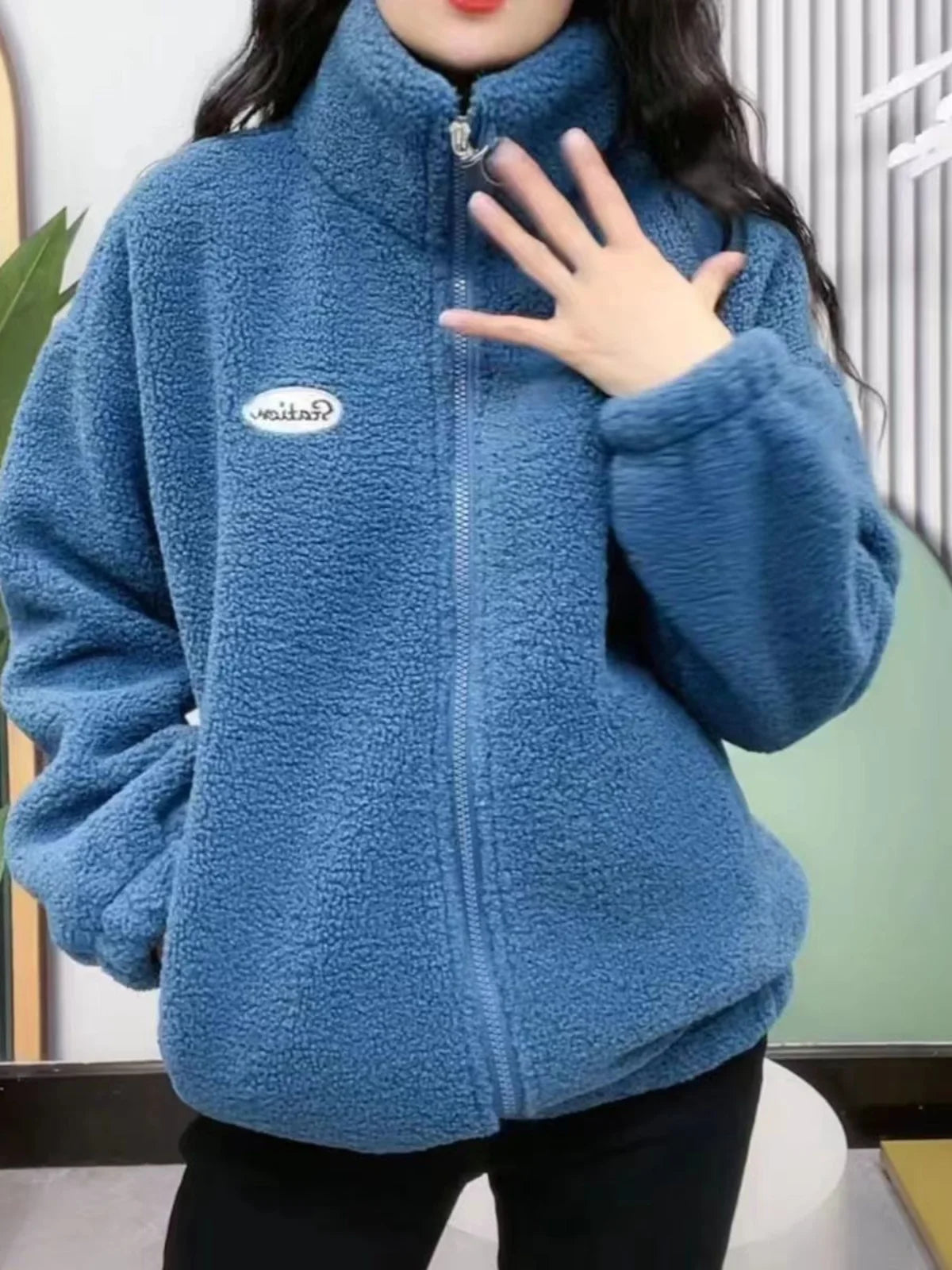 Thickened Fleece Women's Zipper Hoodie Lamb Velvet Jacket Autumn Winter Warm Fashionable Casual Long Sleeve Stand Collar Coat