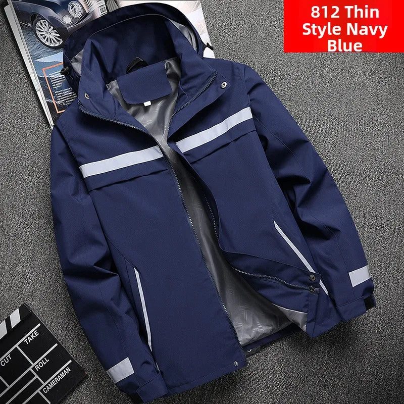 Thickened Fleece Lined Cotton Jacket for Men Work Site Reflective Winter Labor Protection Outerwear Cold Resistant Coat Print...