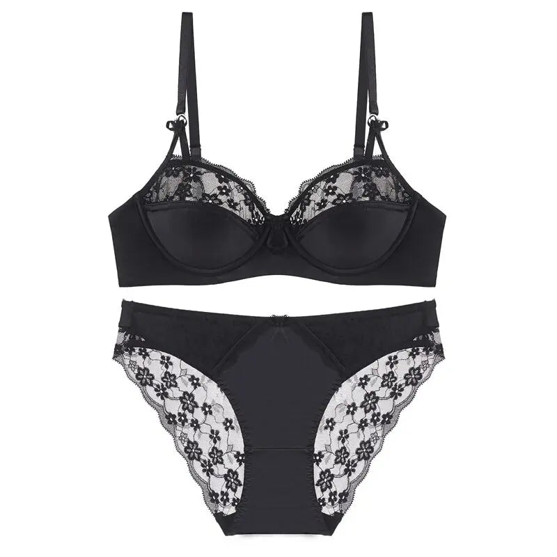Thin Lace French Bra Set Women Minimizer Push Up Anti-Sagging Back Smoothing Side Support Comfort Sexy Daily Lingerie S-XL 32-38
