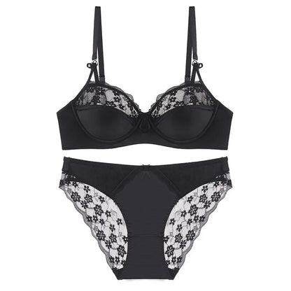 Thin Lace French Bra Set Women Minimizer Push Up Anti-Sagging Back Smoothing Side Support Comfort Sexy Daily Lingerie S-XL 32-38