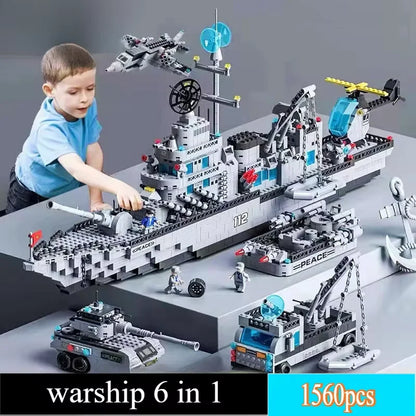 Huge size 1560PCS Navy war ship Army Ship Model Warship 6 in 1 Multi-Shape Combination Building blocks Toys For Kids