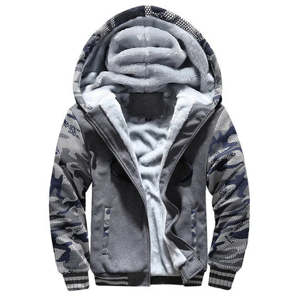 Men's Winter Jackets Thick Warm Jacket Brand Sportswear Coat Pants Solid Color Fleece Zipper Hooded Long Sleeved Male Outerwear