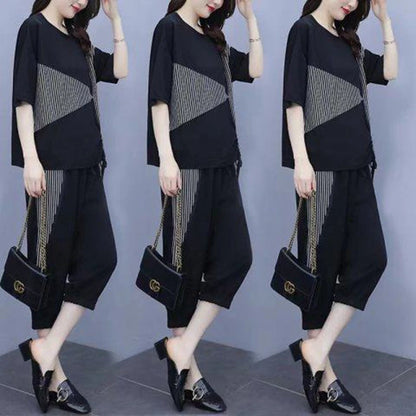 Summer New Style Women's Sporty Casual Short Sleeve TT Shirt Set Large Size Two-Piece Fashionable Korean Trendy Outfit