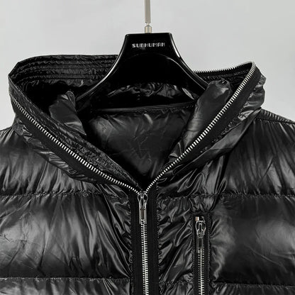 High Street Duck Down Vests Men's Dark Style Winter New Hooded Vest with Long Zipper Pocket Warm Vest Jacket Loose Down Vest