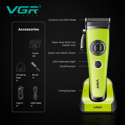 VGR Hair Trimmer Professional Brushless Motor Clipper Hair Cutting Machine Adjustable Charging Base Hair Trimmer for Men V-880