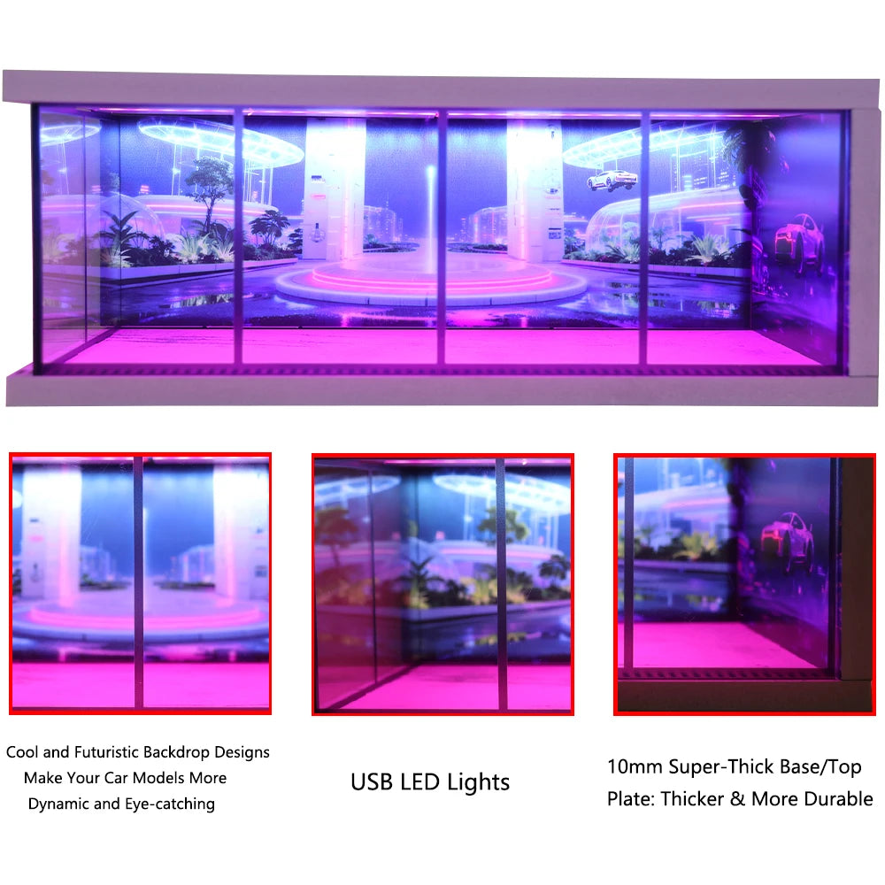 1/64 Scale Car Miniatures Garage Scene Model Car Parking Lot Display Box Led Lights Series Parking Simulation Car Models Box