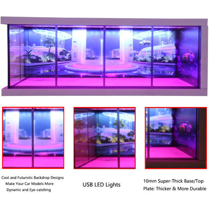 1/64 Scale Car Miniatures Garage Scene Model Car Parking Lot Display Box Led Lights Series Parking Simulation Car Models Box