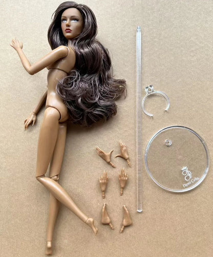 1/6 Female Super Model DC Doll Head Body Figure With Good Makeup Heads With 2 Pairs Hands 1 Feet and Clear Doll Stands