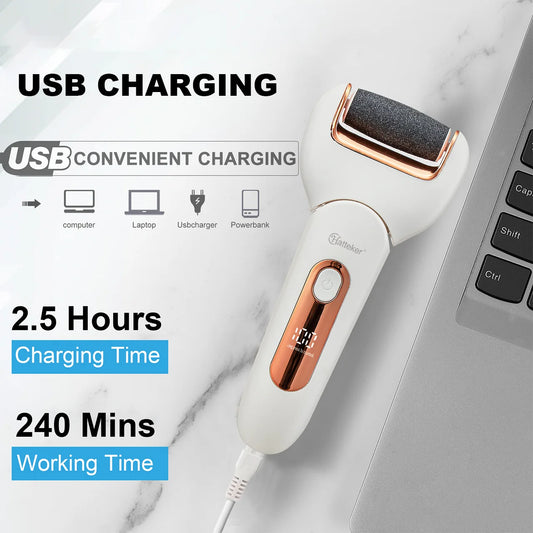 Hatteker Electric Foot File USB Rechargeable Callus Remover Pedicure Device Foot Care Tool for Heel Hard Skin Removal Waterproof