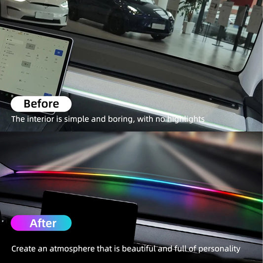 140/150CM RGB Front Windshield LED Car Interior Lights Wiring Free Interior Decoration USB APP Remote Control Rainbow Color