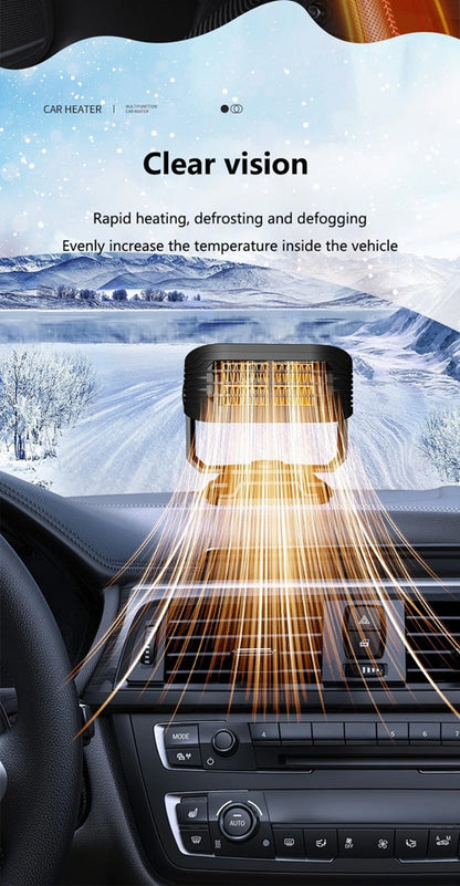 2-in-1 12V 200W Car Heater Defroster 360° Rotating Portable Windshield Heater Fast Frost/Fog Removal for All Vehicles
