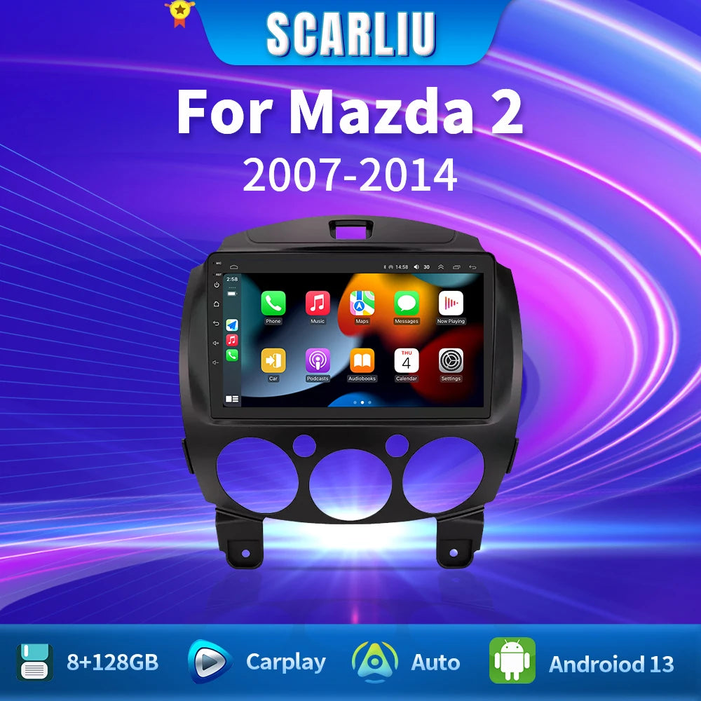 SCARLIU for Mazda 2 2007-2014 Multimedia Video Player 4G WIFI GPS Navigation Carplay DVD Head Unit 2 Din Android 16 Car Radio