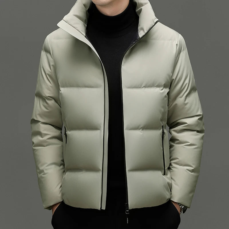 Real 90% White Duck Down Parka Coat 2025 Winter Men Classic Stand Collar Puffer Jacket Warm Simple Solid Duck Down Zipper Coat