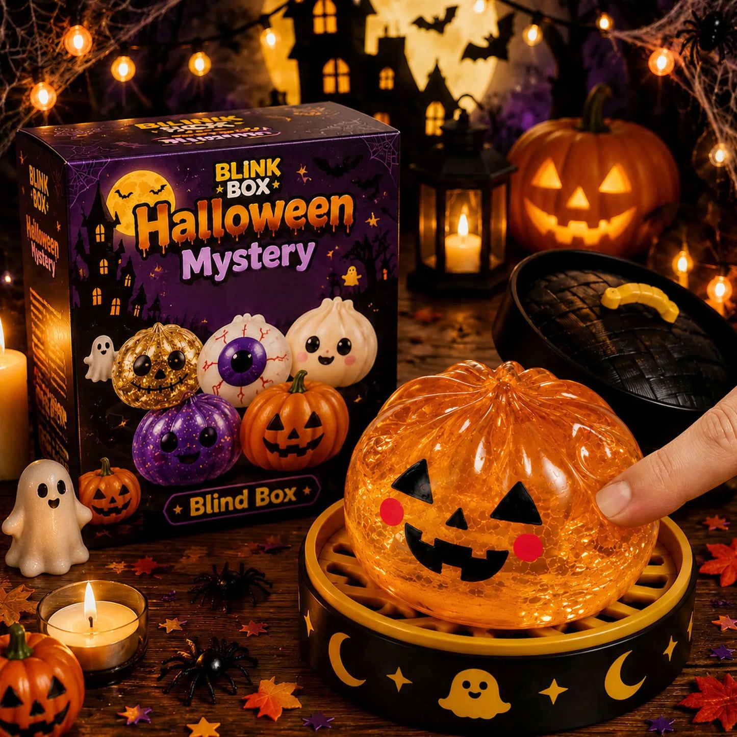 Halloween Ghost Maltose Squishy Squeeze Toy Hand Grip Stress Relief Fidget Sensory Gift Box Set Kids Party Decor