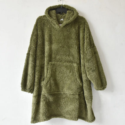 Unisex Thickened Coral Fleece Hooded Robe Winter Warm Comfortable Velboa Loose Fit Home Clothes Couple Matching Pajamas