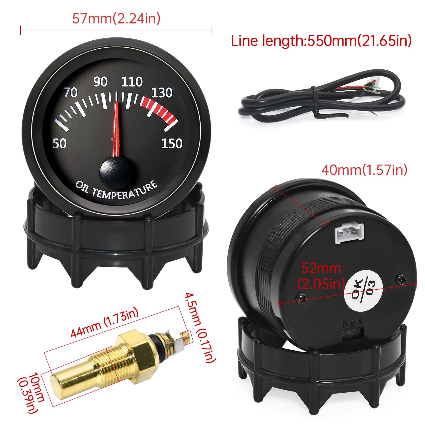 2'' 52mm Racing Car Indicator Water Temp Gauge Oil Temp Meter Voltmeter Oil Press Vacuum Boost Air Fuel Ratio EGT Instrument
