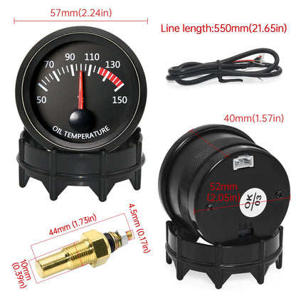 2'' 52mm Racing Car Indicator Water Temp Gauge Oil Temp Meter Voltmeter Oil Press Vacuum Boost Air Fuel Ratio EGT Instrument