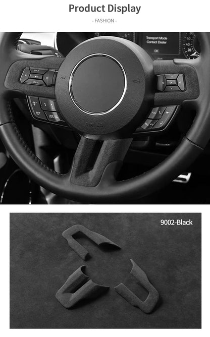 Made of Alcantara For Mustang Steering Wheel Panel Decorative Strips Trim Frame Sticker Car Premium Interior Tuning Accessories